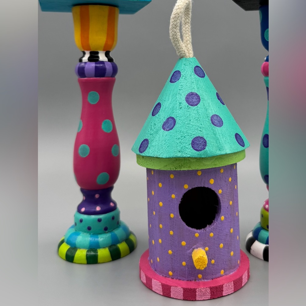 Hand painted and weather sealed New Colorful Polka Dot Birdhouse hanging mini